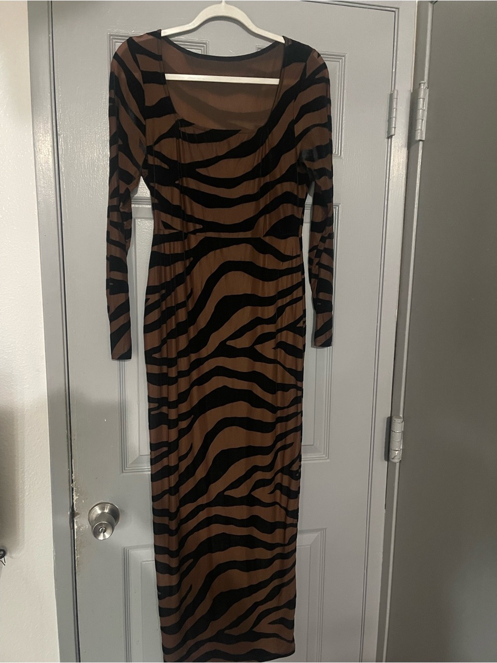 Fashion Nova Brown and Black Zebra-Print Long Sleeve Maxi Dress